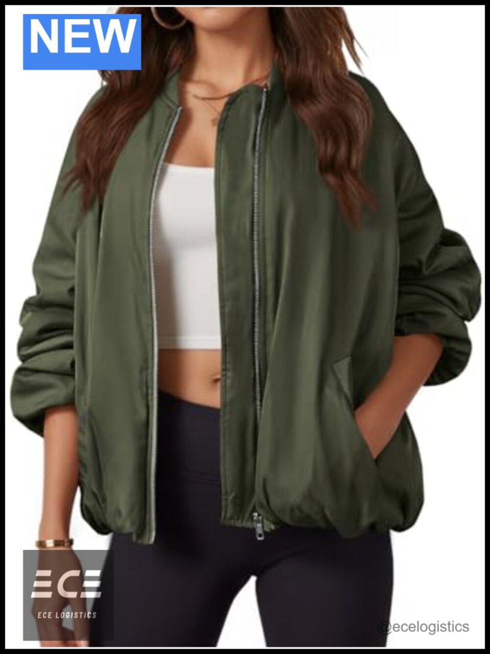 Womens Oversized Lightweight Zip Up Bomber Jacket Polyester Loose Fit